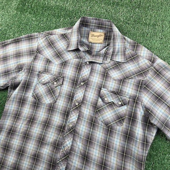 Wrangler Other - Wrangler Western Fashion Snap Shirt Mens XL Plaid Grey Blue Short Sleeve WM971BK